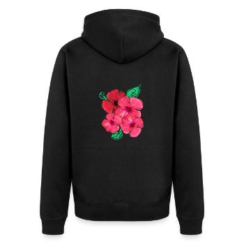 Hibiskus,Blüte,Blumen,rot,Blüten - Unisex Premium Bio Zip Hoodie - Schwarz - Hinten - Nico (187cm)