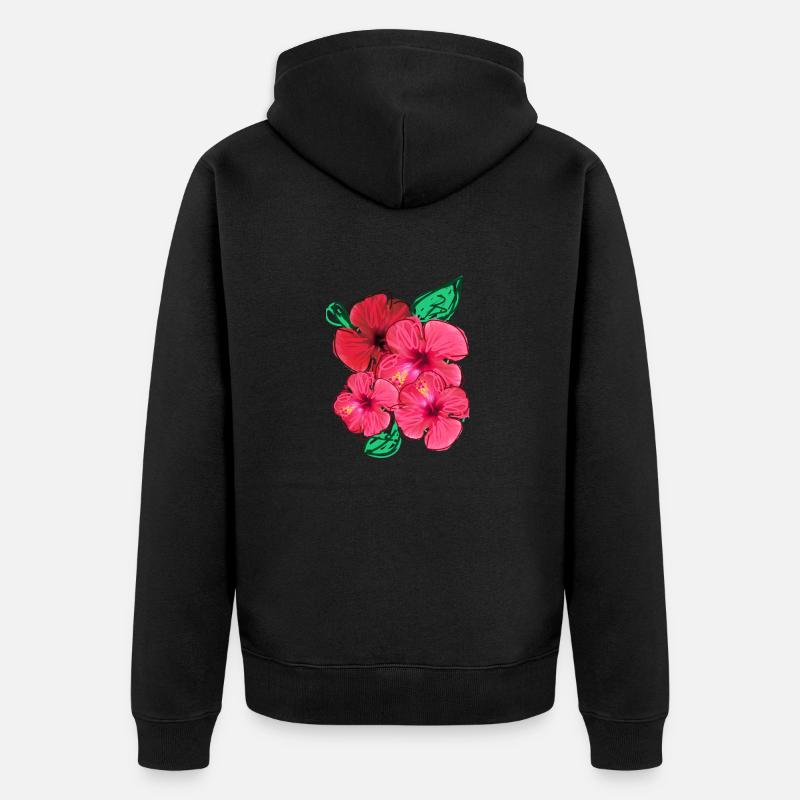 Hibiscus,Fleur,Fleurs,Rouge,Fleurs - Veste à capuche bio Premium Unisexe - noir