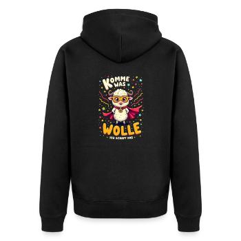 Komme Was Wolle Ich Schaff Das Karneval Schaf - Unisex Premium Bio Zip Hoodie - Schwarz - Hinten - Nico (187cm)