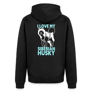 I Love My Siberian Husky - Unisex Premium Bio Zip Hoodie - Schwarz - Hinten - Nico (187cm)