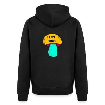 Ich liebe Pilze - Unisex Premium Bio Zip Hoodie - Schwarz - Hinten - Nico (187cm)