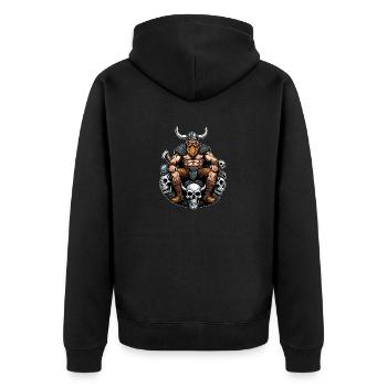 Wikinger mit Schädel - Unisex Premium Bio Zip Hoodie - Schwarz - Hinten - Nico (187cm)