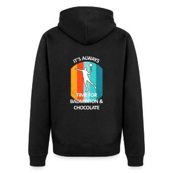 Badminton Federball Badmintonspieler Schokolade - Unisex Premium Bio Zip Hoodie - Schwarz - Hinten - Nico (187cm)