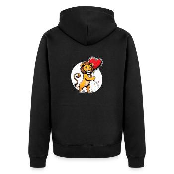 Löwe Herz - Valentinstag - Unisex Premium Bio Zip Hoodie - Schwarz - Hinten - Nico (187cm)