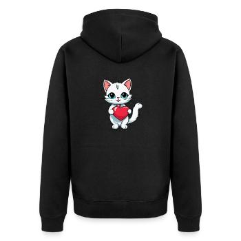 Katze Herz - Valentinstag - Unisex Premium Bio Zip Hoodie - Schwarz - Hinten - Nico (187cm)