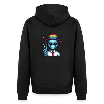 Alien zeigt Peace - Unisex Premium Bio Zip Hoodie - Schwarz - Hinten - Nico (187cm)