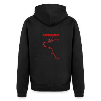 Konsensbach - Unisex Premium Bio Zip Hoodie - Schwarz - Hinten - Nico (187cm)