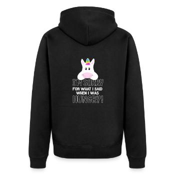 hungry Unicorn - Unisex Premium Bio Zip Hoodie - Schwarz - Hinten - Nico (187cm)