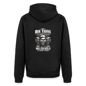 Trucker LKW-Fahrer Fernfahrer LKW Brummi Truck - Unisex Premium Bio Zip Hoodie - Schwarz - Hinten - Nico (187cm)