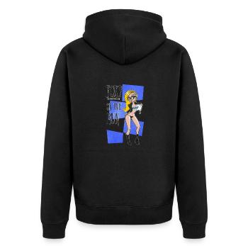 Nerd Geek Hipster Retro Pinup Blonde (blue bg) - Unisex Premium Organic Zip Hoodie - black - Back - Nico (187cm)