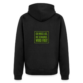 Verabschiedung auf dem Spielplatz - Unisex Premium Bio Zip Hoodie - Schwarz - Hinten - Nico (187cm)