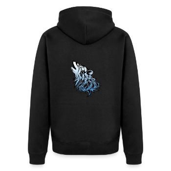 Tribal, tête de loup hurlant, contour noir bleu blanc - Veste à capuche bio Premium Unisexe - noir - Dos - Nico (187cm)
