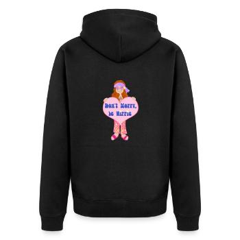 MÄDCHEN HIPPIE Din A1 - Unisex Premium Bio Zip Hoodie - Schwarz - Hinten - Nico (187cm)