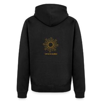 Sonne - live in the sunshine - Unisex Premium Bio Zip Hoodie - Schwarz - Hinten - Nico (187cm)