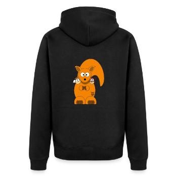 Squirrelchen mit Engelsnuss und Teufelnuss - Unisex Premium Bio Zip Hoodie - Schwarz - Hinten - Nico (187cm)