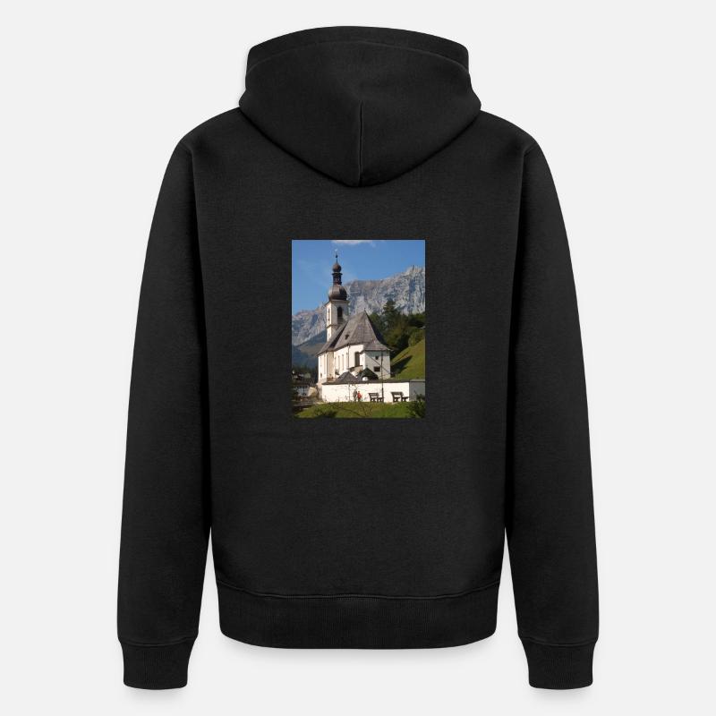 Ramsauer Kirche bei Berchtesgaden - Unisex Premium Bio Zip Hoodie - Schwarz