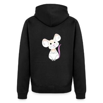 Hand gezeichnete weiße Maus sitzend - Unisex Premium Bio Zip Hoodie - Schwarz - Hinten - Nico (187cm)