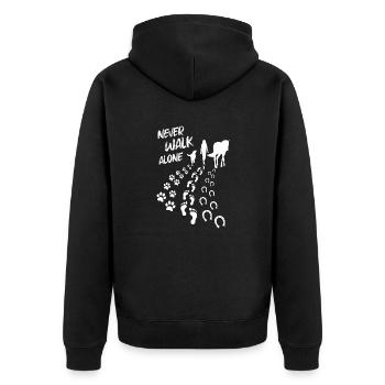 Never Walk Alone Pferd & Hund - Unisex Premium Bio Zip Hoodie - Schwarz - Hinten - Nico (187cm)
