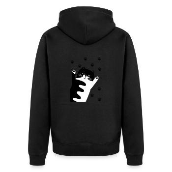 Schwarz-Weiße Katze - Unisex Premium Bio Zip Hoodie - Schwarz - Hinten - Nico (187cm)