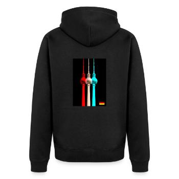 Berliner Fernsehturm - Unisex Premium Bio Zip Hoodie - Schwarz - Hinten - Nico (187cm)
