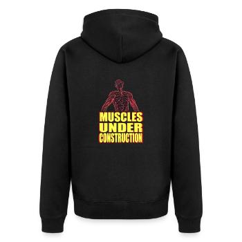 muscles under construction - Unisex Premium Organic Zip Hoodie - black - Back - Nico (187cm)