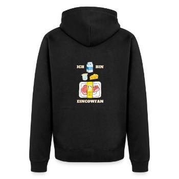 Einkaufen vs Eincowfan - Kuhprodukte im Überblick - Unisex Premium Bio Zip Hoodie - Schwarz - Hinten - Nico (187cm)