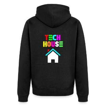 Tech-Haus 808 - Unisex Premium Bio Zip Hoodie - Schwarz - Hinten - Nico (187cm)