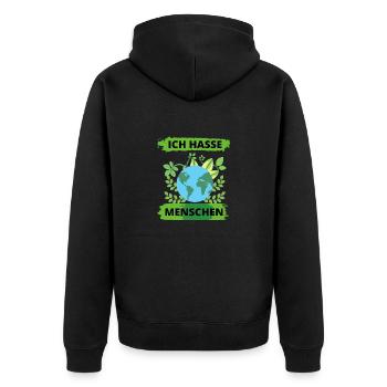 Ich Hasse Menschen Naturschutz Umwelt Tierliebe - Unisex Premium Bio Zip Hoodie - Schwarz - Hinten - Nico (187cm)