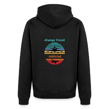 Reisen süchtig Verreisen Flugzeug Motive in Retro - Unisex Premium Bio Zip Hoodie - Schwarz - Hinten - Nico (187cm)