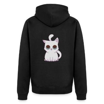 White kawaii kitty - Unisex Premium Organic Zip Hoodie - black - Back - Nico (187cm)