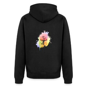 Farbkleks splash of color Holi breakdance Hip Hop - Unisex Premium Bio Zip Hoodie - Schwarz - Hinten - Nico (187cm)