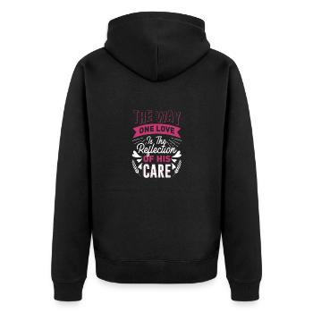 Die Art und Weise, wie eine Liebe das Spiegelbild seiner Fürsorge ist - Unisex Premium Bio Zip Hoodie - Schwarz - Hinten - Nico (187cm)