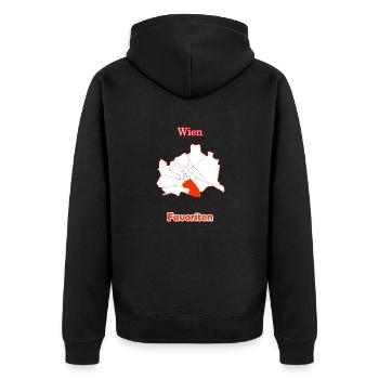 Bezirke Favoriten Karte mit Wien Stadtkarte - Unisex Premium Bio Zip Hoodie - Schwarz - Hinten - Nico (187cm)