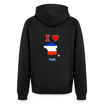 Frankreichkarte Flagge mit der Stadt Paris - Unisex Premium Bio Zip Hoodie - Schwarz - Hinten - Nico (187cm)