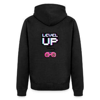 Level Up - Unisex Premium Bio Zip Hoodie - Schwarz - Hinten - Nico (187cm)