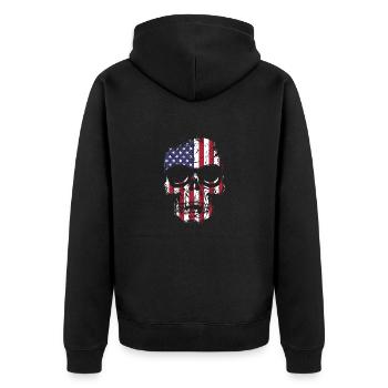 US Flaggen Schädel mit Sonnenbrille - Unisex Premium Bio Zip Hoodie - Schwarz - Hinten - Nico (187cm)