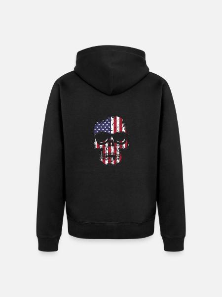 US Flag Skull with Sunglasses - Unisex Premium Organic Zip Hoodie - black