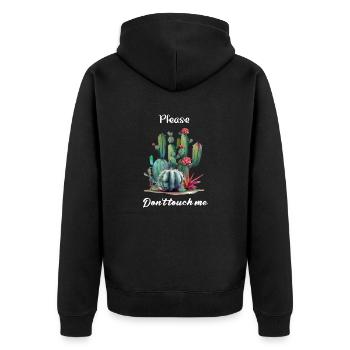 Bitte berühren Sie mich nicht - Unisex Premium Bio Zip Hoodie - Schwarz - Hinten - Nico (187cm)