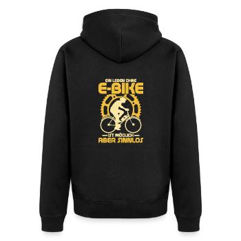 Ein Leben ohne E-Bike ist möglich aber sinnlos Akk - Unisex Premium Bio Zip Hoodie - Schwarz - Hinten - Nico (187cm)