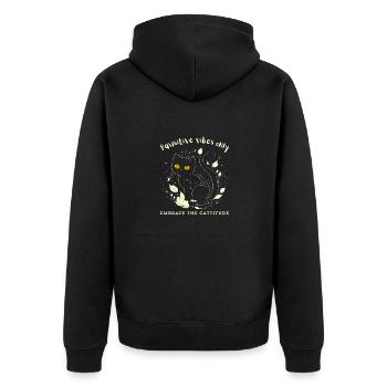 "Nur Pawsitive-Vibes" - Unisex Premium Bio Zip Hoodie - Schwarz - Hinten - Nico (187cm)
