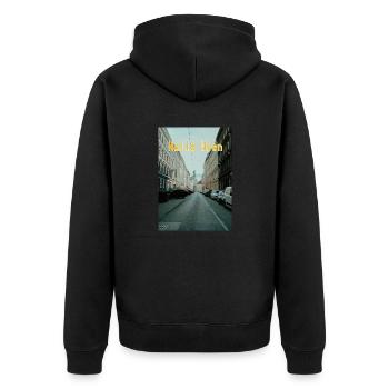 HalloWien - Unisex Premium Bio Zip Hoodie - Schwarz - Hinten - Nico (187cm)