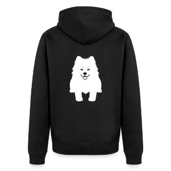 Samojede Hund im Cartoon-Stil - Unisex Premium Bio Zip Hoodie - Schwarz - Hinten - Nico (187cm)