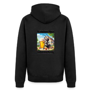 Malle In meinem Haus wohnt eine Ameise - Unisex Premium Bio Zip Hoodie - Schwarz - Hinten - Nico (187cm)