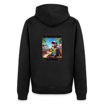 Malle Anmeise auf Malle - Unisex Premium Bio Zip Hoodie - Schwarz - Hinten - Nico (187cm)