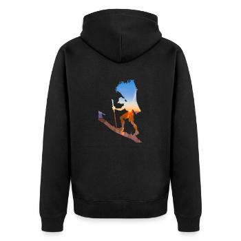 Mann mit Heukorb - Unisex Premium Bio Zip Hoodie - Schwarz - Hinten - Nico (187cm)