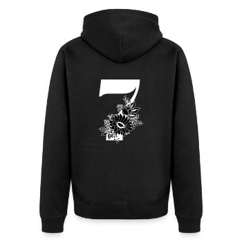 Numéro 7 floral noir -7e anniversaire floral - Veste à capuche bio Premium Unisexe - noir - Dos - Nico (187cm)