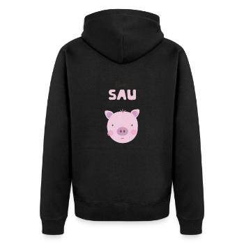 Kleine Sau rosa Schwein Kinder Kinderzimmer Deko - Unisex Premium Bio Zip Hoodie - Schwarz - Hinten - Nico (187cm)