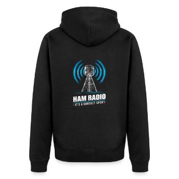 Ham Radio – Kontakt ist alles! - Unisex Premium Bio Zip Hoodie - Schwarz - Hinten - Nico (187cm)