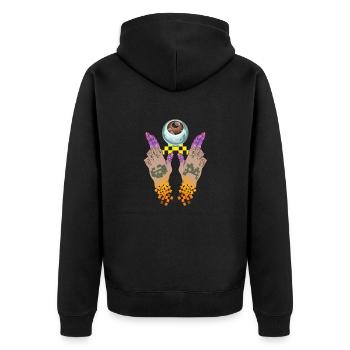 hands eye print - Unisex Premium Organic Zip Hoodie - black - Back - Nico (187cm)
