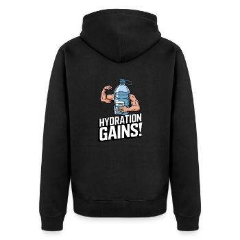 Flüssigkeitszuwächse! - Unisex Premium Bio Zip Hoodie - Schwarz - Hinten - Nico (187cm)